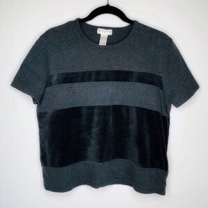 Jones New York Charcoal Short Sleeve Velvet-Trim Tee